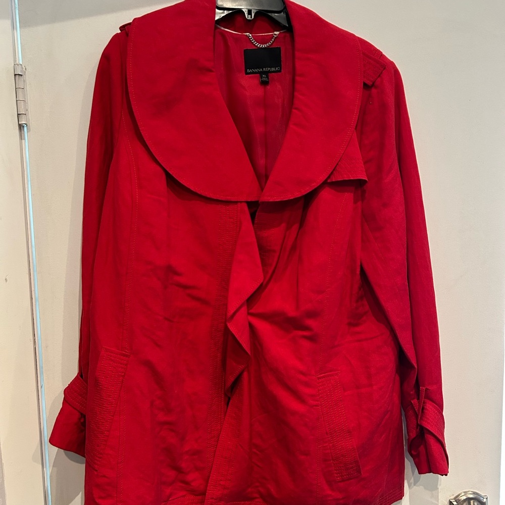 Banana Republic Red Trench Coat with Dramatic Collar